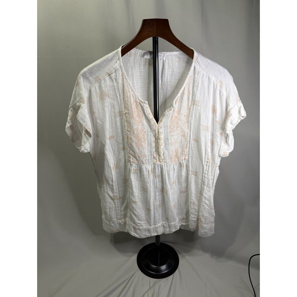 Lucky Brand Flirty Boho Top Cream & White Print Sleeves